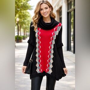 Joseph A Black and Red Cowl Neck Sweater